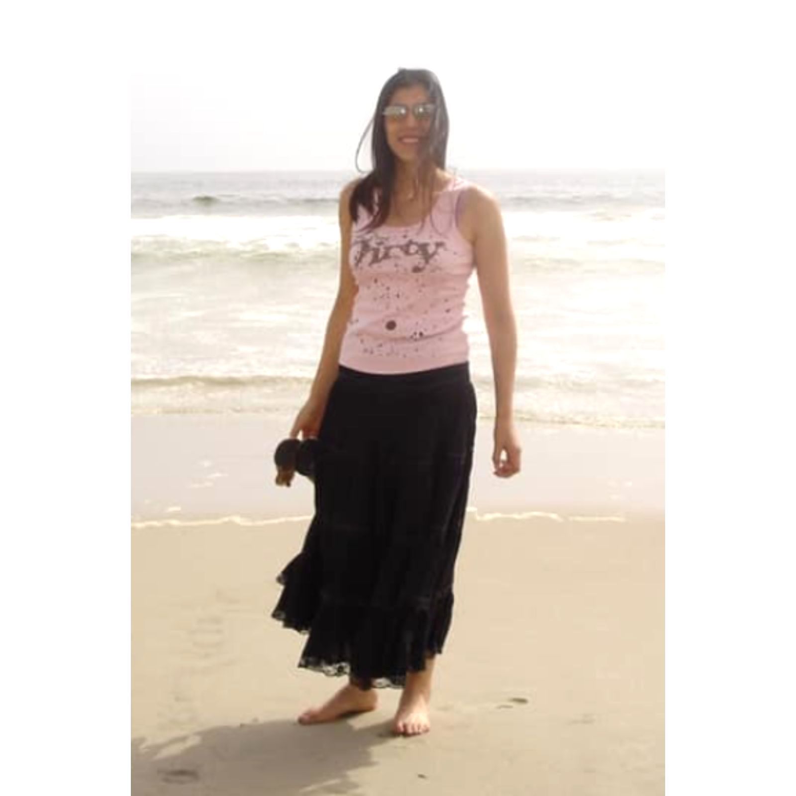 Vintage Y2k Lulumari Black Cotton Lace Insert Tiered Lined Boho Maxi Skirt Sz M